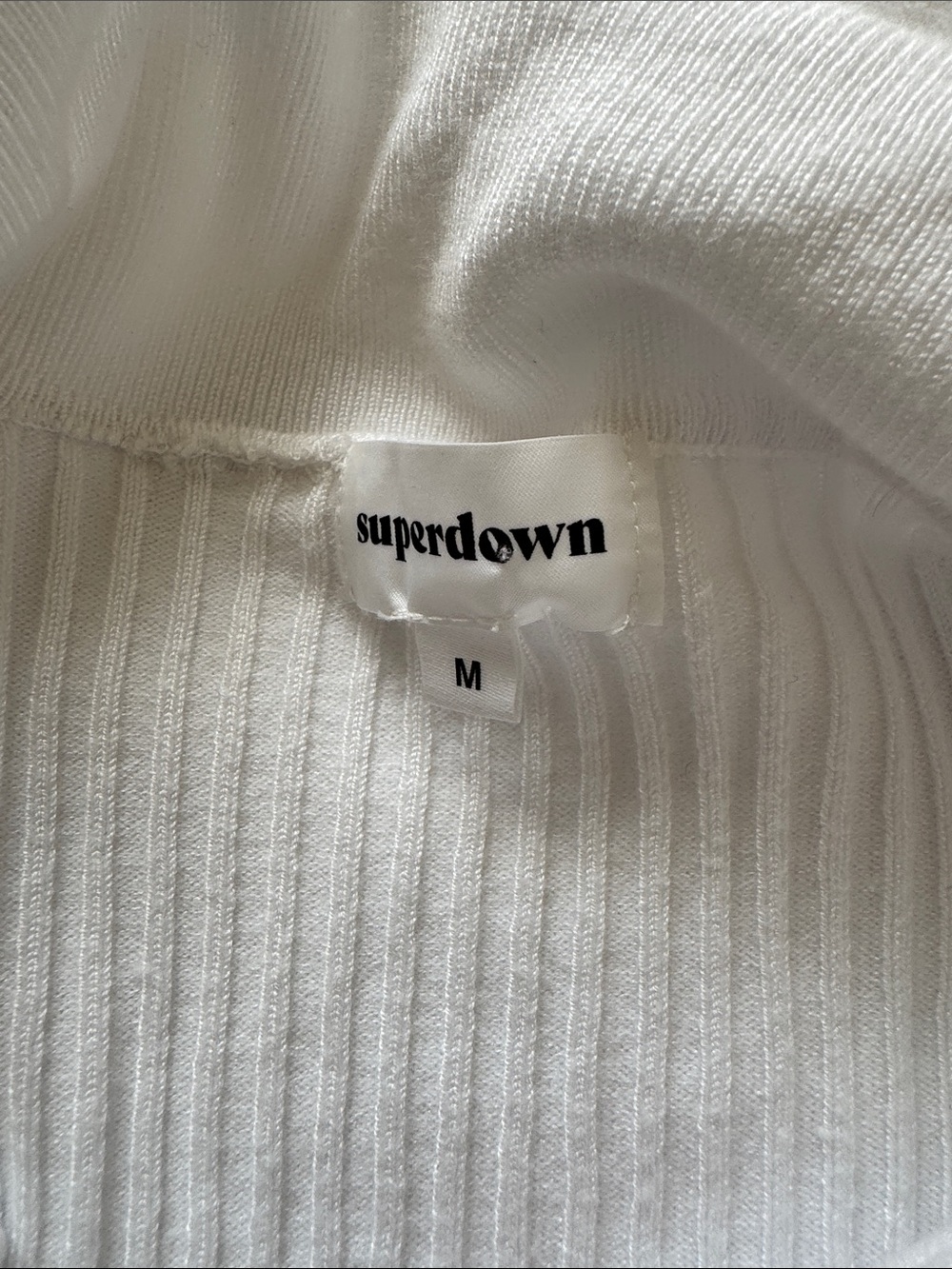 Superdown Revolve White Ribbed Zip Front Sweater Top Two-Way Zip Collared - Picture 2 of 8